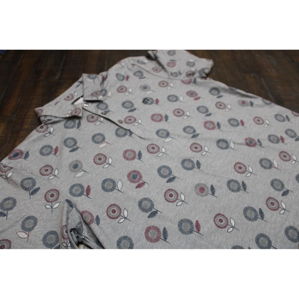 TravisMathew Polo Shirt Mens Large Gray Floral Golf Performance Stretch Jersey